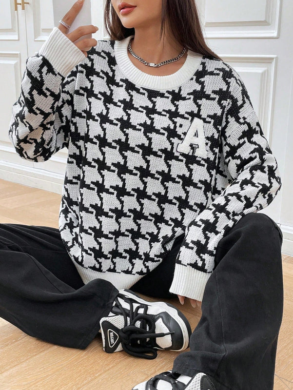 EZwear Jersey con patron de pata de gallo de hombros caidos