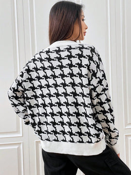 EZwear Jersey con patron de pata de gallo de hombros caidos