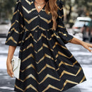 Vestido con estampado de cheuron con cremallera cuarta de manga farol