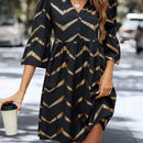 Vestido con estampado de cheuron con cremallera cuarta de manga farol