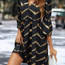 Vestido con estampado de cheuron con cremallera cuarta de manga farol