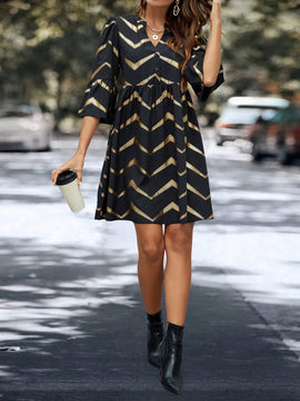 Vestido con estampado de cheuron con cremallera cuarta de manga farol