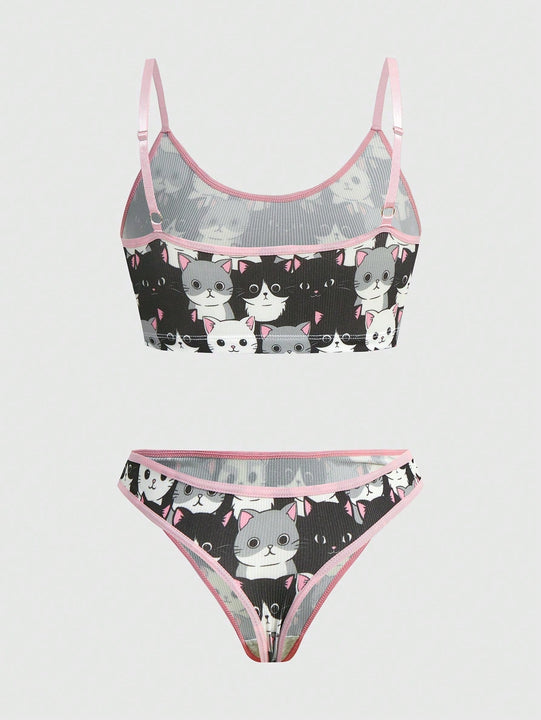 Set de lenceria con estampado de dibujos animados unido en contraste