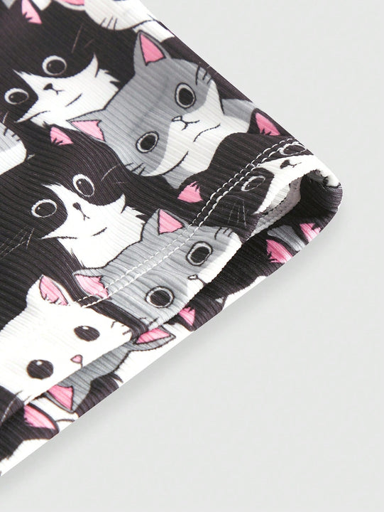 Set de lenceria con estampado de dibujos animados unido en contraste