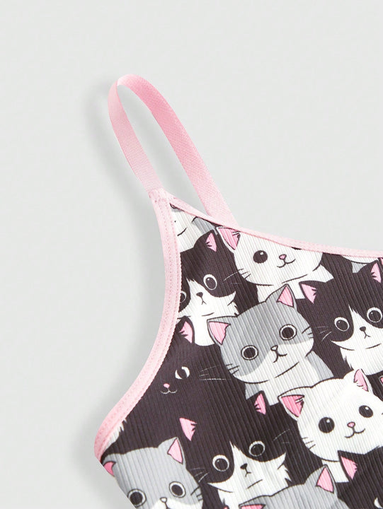 Set de lenceria con estampado de dibujos animados unido en contraste