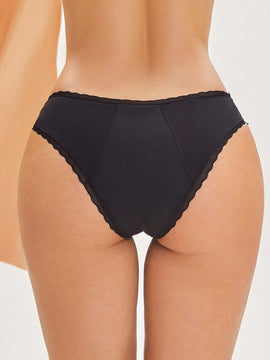 FINETOO 1 Pieza Ropa Interior Femenina Del Periodo En Color Solido Con Encaje Y Con Cuatro Capas Resistentes Al Fugas Y De Baja Cintura