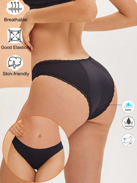 FINETOO 1 Pieza Ropa Interior Femenina Del Periodo En Color Solido Con Encaje Y Con Cuatro Capas Resistentes Al Fugas Y De Baja Cintura