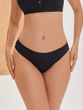 FINETOO 1 Pieza Ropa Interior Femenina Del Periodo En Color Solido Con Encaje Y Con Cuatro Capas Resistentes Al Fugas Y De Baja Cintura