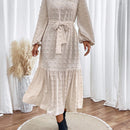 VCAY Vestido con cinturon de manga farol bajo con fruncido