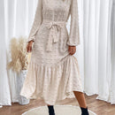 VCAY Vestido con cinturon de manga farol bajo con fruncido