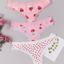 Mujer 3 piezas Tanga sexy dulce ribete con encaje en contraste con corazon & con cereza & con patron de fresa