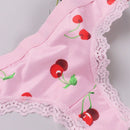 Mujer 3 piezas Tanga sexy dulce ribete con encaje en contraste con corazon & con cereza & con patron de fresa