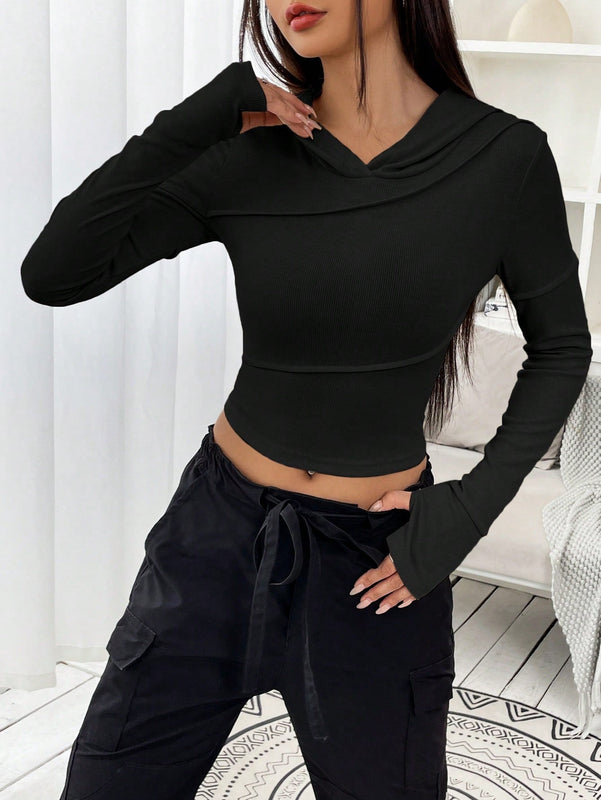 Ezwear sudadera con capucha unicolor crop