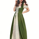 Vestido Volante fruncido Lazada Ojales Color combinado Liso Casual