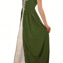 Vestido Volante fruncido Lazada Ojales Color combinado Liso Casual