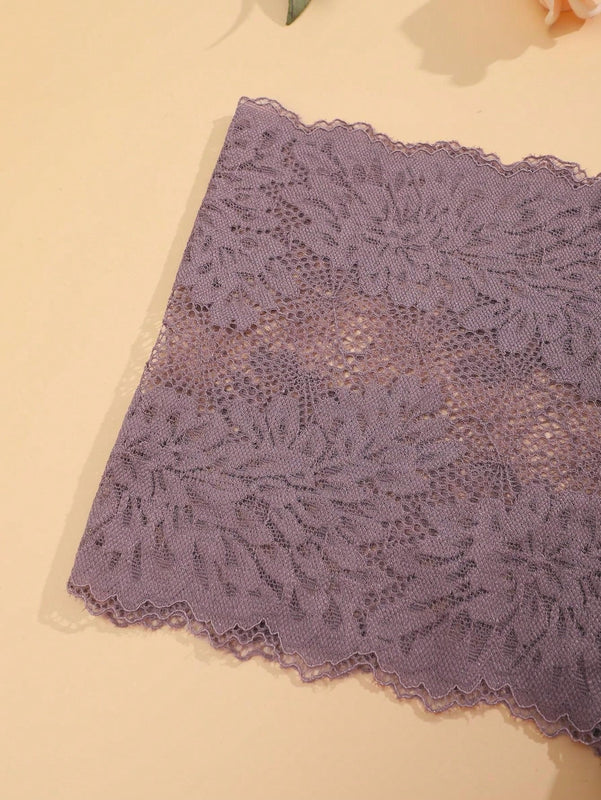 FINETOO Conjunto de 5 bragas de encaje para mujer con detalles de lazo y estampado floral de lazo