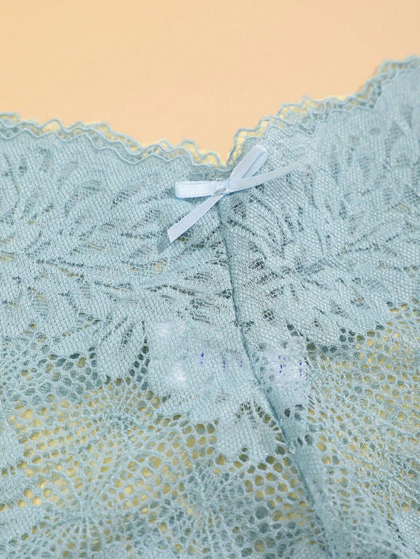 FINETOO Conjunto de 5 bragas de encaje para mujer con detalles de lazo y estampado floral de lazo