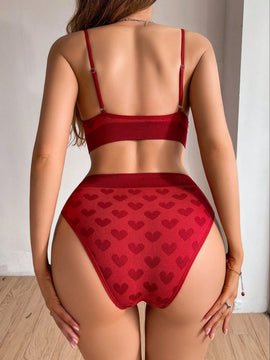 Set de lenceria con estampado de corazon