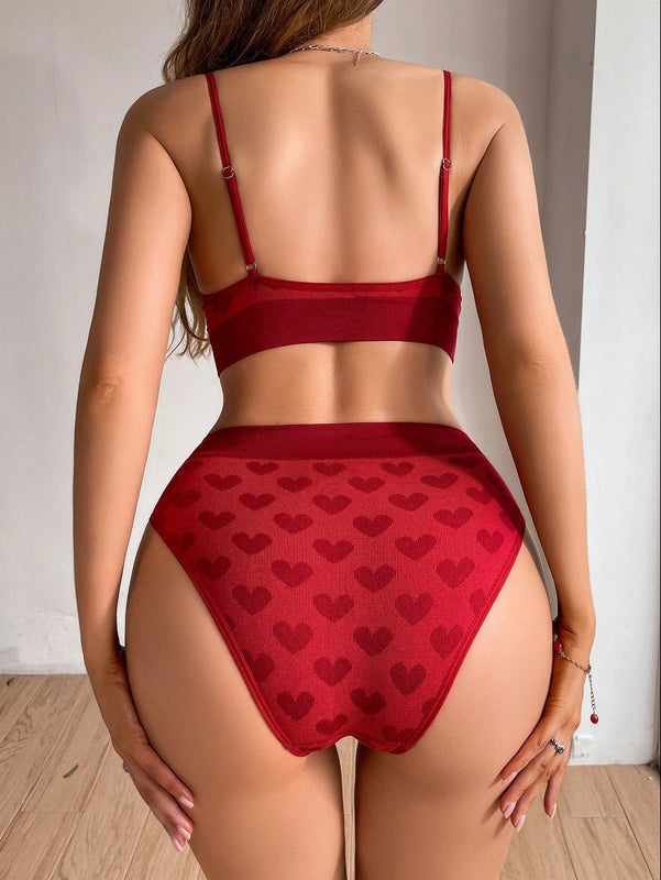 Set de lenceria con estampado de corazon