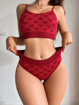 Set de lenceria con estampado de corazon