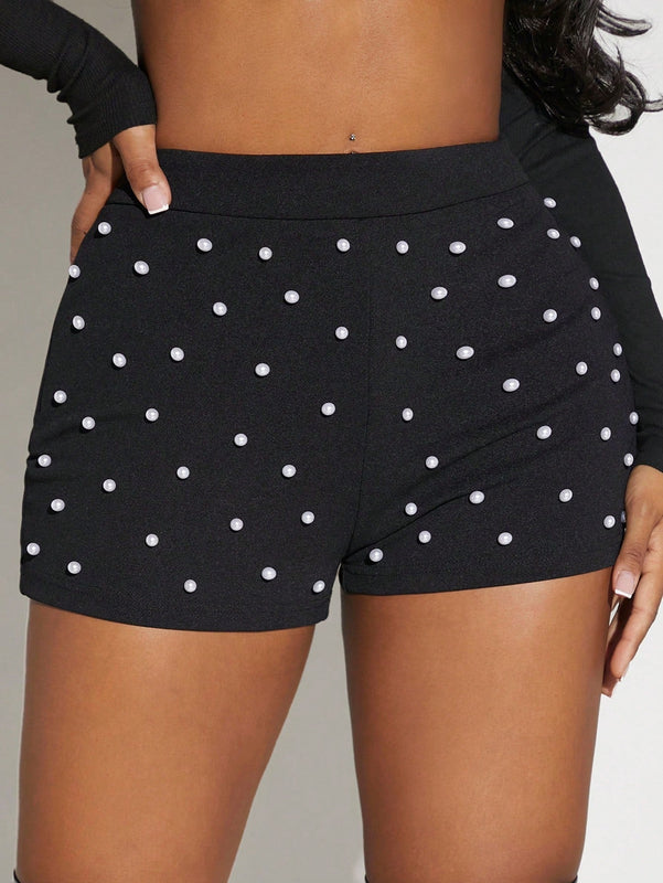 SXY Shorts con cuenta de perla unicolor