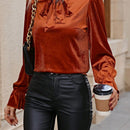 Clasi Blusa de cuello con cordon de manga amplia