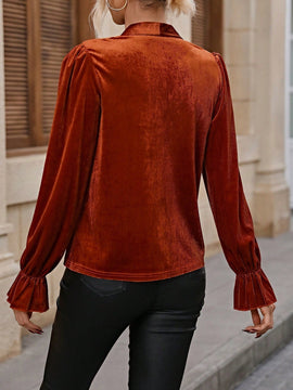 Clasi Blusa de cuello con cordon de manga amplia