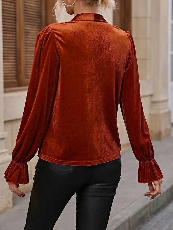 Clasi Blusa de cuello con cordon de manga amplia