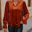 Clasi Blusa de cuello con cordon de manga amplia