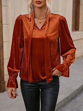 Clasi Blusa de cuello con cordon de manga amplia