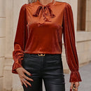 Clasi Blusa de cuello con cordon de manga amplia