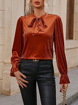 Clasi Blusa de cuello con cordon de manga amplia