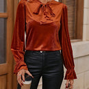 Clasi Blusa de cuello con cordon de manga amplia