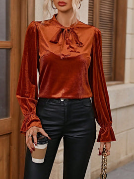Clasi Blusa de cuello con cordon de manga amplia
