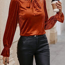 Clasi Blusa de cuello con cordon de manga amplia
