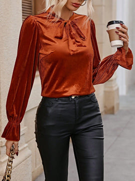Clasi Blusa de cuello con cordon de manga amplia