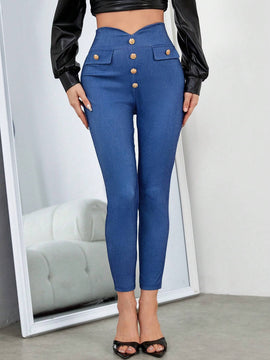 Prive Pantalones ajustados con diseno de solapa
