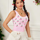 EZwear Chaleco de punto con patron de cereza con boton delantero
