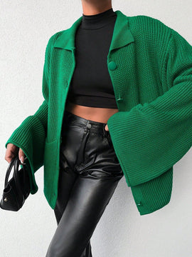 Cardigan de manga larga con botones y cuello para mujer, de estilo minimalista