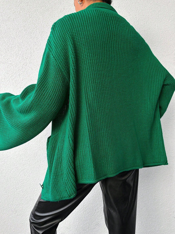 Cardigan de manga larga con botones y cuello para mujer, de estilo minimalista