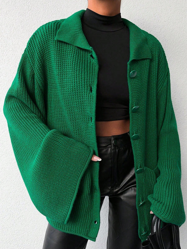 Cardigan de manga larga con botones y cuello para mujer, de estilo minimalista