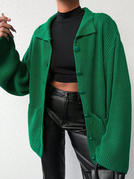 Cardigan de manga larga con botones y cuello para mujer, de estilo minimalista