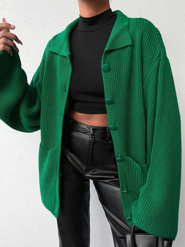 Cardigan de manga larga con botones y cuello para mujer, de estilo minimalista