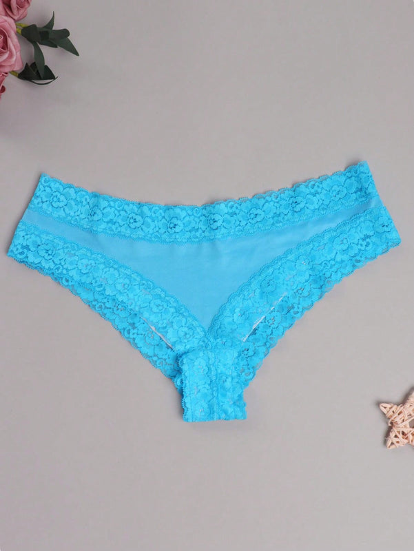 Mujer sexy dulce con encaje azul unicolor cheeky Bikini Ropa interior