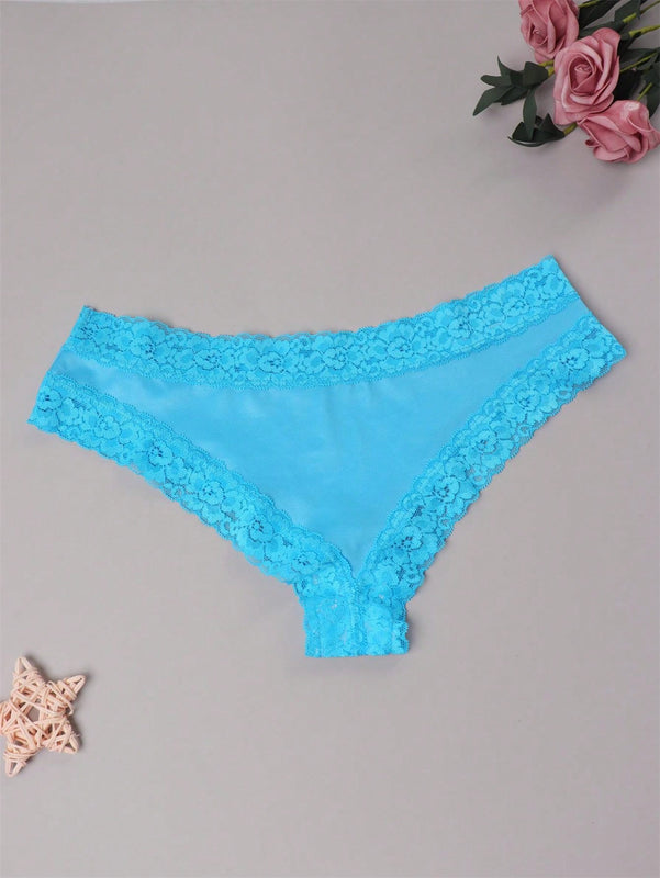 Mujer sexy dulce con encaje azul unicolor cheeky Bikini Ropa interior