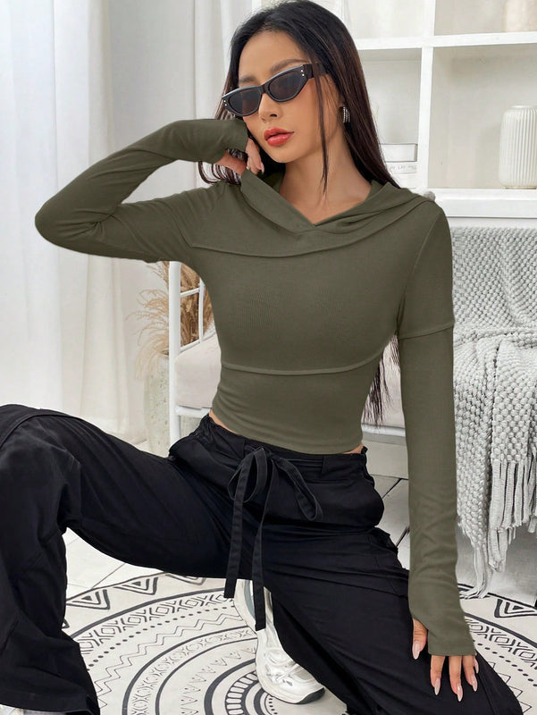 Ezwear sudadera con capucha unicolor crop