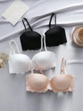 Underwear&sleepwear basics juego de lenceria de 3 piezas/set de sujetador de contraste de encaje de unicolor para mujer