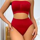 Conjunto De Brasier Sin Costuras Y Tanga De Triangulo De Cintura Alta Sin Tirantes Para Mujer