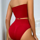 Conjunto De Brasier Sin Costuras Y Tanga De Triangulo De Cintura Alta Sin Tirantes Para Mujer