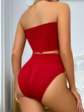 Conjunto De Brasier Sin Costuras Y Tanga De Triangulo De Cintura Alta Sin Tirantes Para Mujer